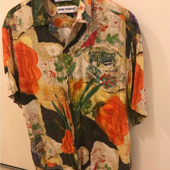 Vintage Jams world Aloha Hawaiian Ginseng Rayon Short Sleeve Button Up Shirt M - Picture 10 of 10